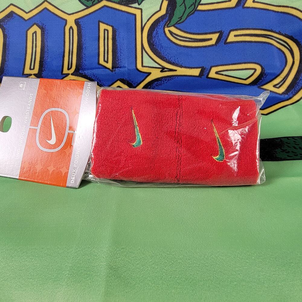 Vintage Retro Nike Two Double Wide Swoosh Wristbands Red/Green 2003